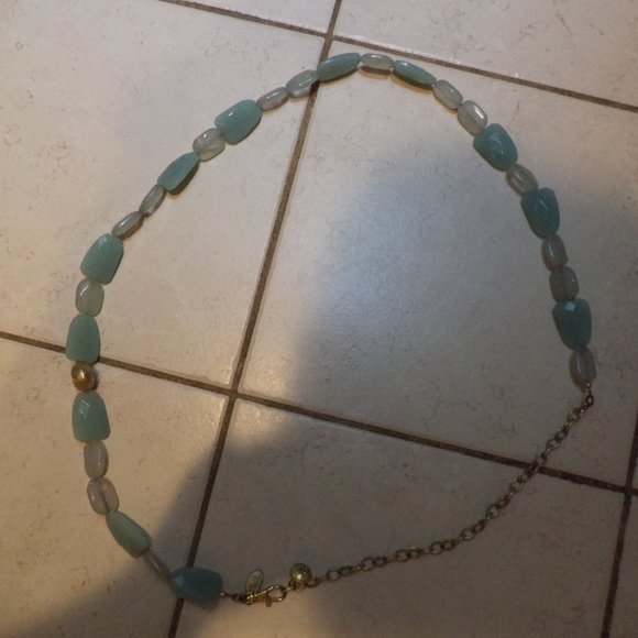 WOMEN'S PLASTIC STONE SHAPE + METAL BELT   - SEAGLASS GREEN BLUE -   Size: M/L - Picture 1 of 8